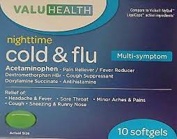 VALU HEALTH NIGHTIME COLD&amp;FLU 10 SOFTGELS