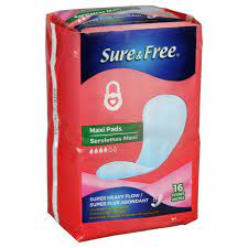 sure &amp; free maxi pads serviettes maxi 16 counts