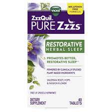 VICKS PURE ZZZS RESTORATIVE HERBAL SLEEP 40 TABLETS
