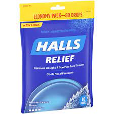 HALLS RELIEF COUGH &amp;SORE THROATS MENTHO LYPTUS FLAVOR