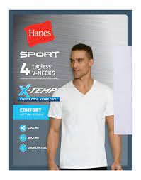 HANES SPORT 4 TAGLESS V-NECKS