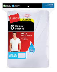 HANES WHITE V NECK T SHIRTS L